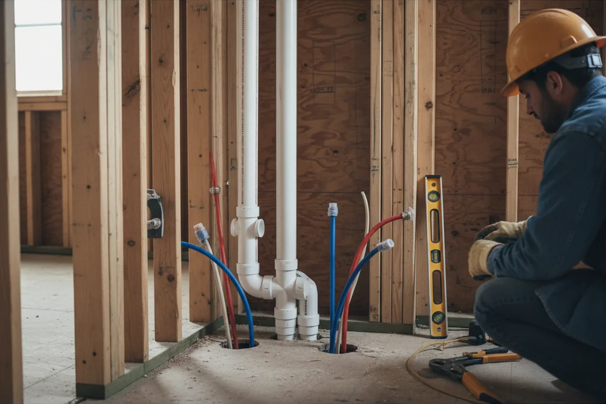 Drain and supply rough-in during Leak Detection in Salina
